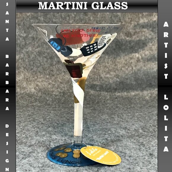 Martini Glass "Love My Martini" Hand Painted 7 OZ Glass Artist Lolita - Picture 1 of 11